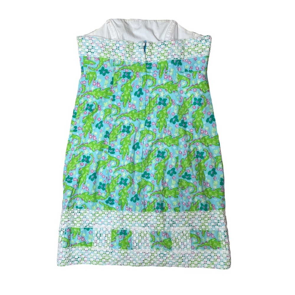 Lilly Pulitzer Women's Bowen Alligator Print Strapless Dress Turquoise Green 2 - Picture 3 of 3